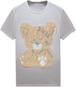 HZCX FASHION Mens Womens Sparkly T Shirt Rhinestone Short Sleeve Rock Festival Bling Gemstone Tshirt Cotton Graphic Tees Men Small Bear White