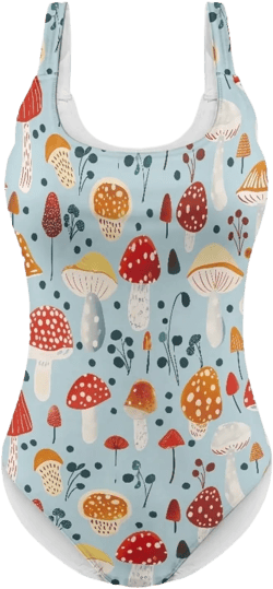 One Piece Swimsuits for Women Slimming Monokini Sexy High Waisted Bathing Suits for Beach Party Mushroom Blue XX-Large