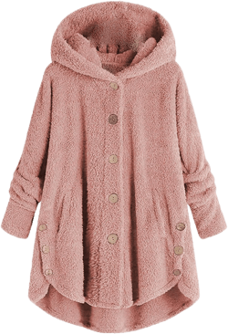 Andongnywell Womens Fuzzy Fleece Jacket Solid Open Front Hooded Cardigan Coats Fleece Outwear with Pockets Pink Medium