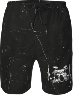ONVOWO Funny-Drums-Drummer-Drumming-Gift Men Swim Trunks with Liner Swim Trunks Quick Dry Summer Beach Shorts Swimsuit Sports White-M