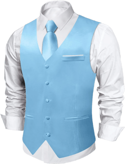 DiBanGu Mens Suit Vest and Tie Set Solid Color Satin Waistcoat Necktie Wedding Party Casual Dress Vest for Tuxedo Sky Blue 3X-Large