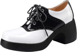 Amazon.com | JARO VEGA Women's Saddle Shoes, Retro Perforated Leather Oxfords, Platform Lace Up High Chunky Heels Pumps | Shoes