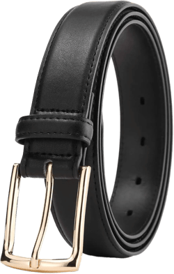 Women Dress Belt Black Leather Belts for Jeans Golden buckle 44-46 Black1