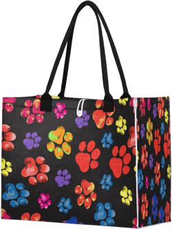 Colorful Dog Paw Prints Tote Bag for Women Large Beach Bag Reusable Grocery Bags Tote Bag for Work Shopping Travel Beach