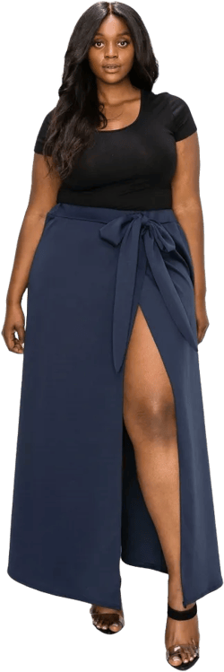 L I V D Women's Scuba Wrap Maxi Skirt, Navy, 1X