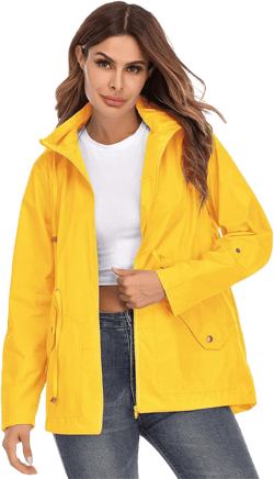 Andongnywell Women's Waterproof Waistcoat Hooded Breathable mesh Outdoor Hiking Rainproof Jackets Outwear Large Yellow