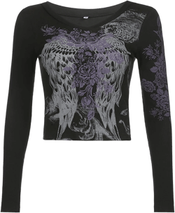 Lucakuins Women Y2k Long Sleeve Tops Fairy Grunge Graphic Tee Shirts Fairycore Aesthetic Fall Clothes Harajuku 90s Streetwear Bffexxs-black Medium