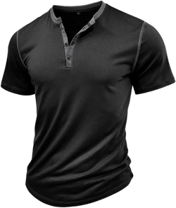 Banana Bucket Mens Henley Short Sleeve T-Shirt Cotton Casual Shirt Small Black