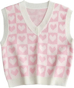 Floerns Women's Cute Heart Print V Neck Sleeveless Sweater Vest Knit Top