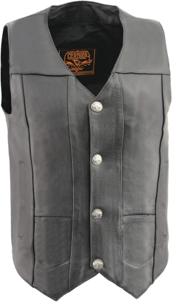 Milwaukee Leather Men's Black Leather Classic V-Neck Motorcycle Rider Vest w/Buffalo Nickel Snaps Closure LKM3700 X-Large Black