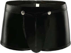 Men's Sexy Wet Look Leather Boxer Briefs Low Rise Pouch Trunks Underwear Cool Design Clubwear Party Hot Pants Swimsuits Black Large