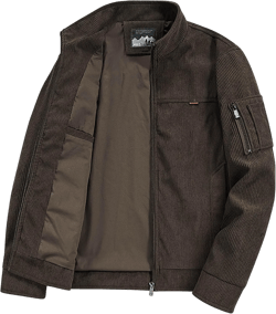 Men's Corduroy Fashion Standing Collar Jacket Solid Hoodless Full Zip Jacket with Pockets Winter Jacket for Outdoor Coffee 3X-Large