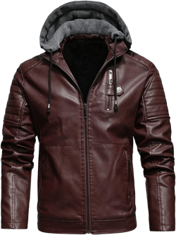 Maiyifu-GJ Motorcycle Jacket for Men Faux Leather Windproof Moto Windbreaker Vintage Bomber Hoodie with Removable Hood XX-Large Red