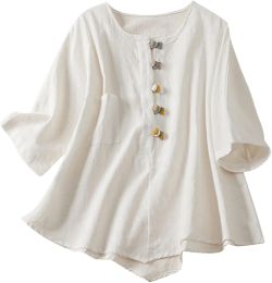 Women's Cotton Linen Button Short Sleeve Shirts Summer Loose Crew Neck Casual Boho Top Vintage Embroidered Blouse Tops White#07 XX-Large