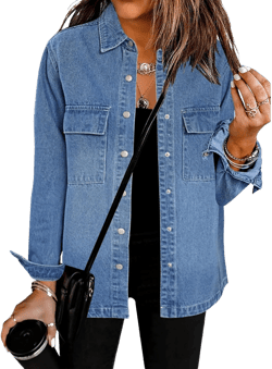 luvamia 2025 Spring Jean Jackets for Women Fashion Oversized Button Down Denim Jacket Western Shacket Jacket with Pockets