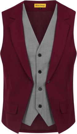 Oliver George Men’s Solid Color Suit Vest Formal Tuxedo Waistcoat Business Layered Dress Vest For Suit or Tuxedo Small Wine Red
