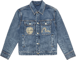 Brocade Appliqué & Carp Embroidery Denim Jacket Blue