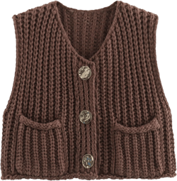 Wyeysyt Sweater Vest Women Sleeveless Crop Knit Cardigan Casual Button Down Cropped Knitted Sweater Vest with Pockets Brown Large