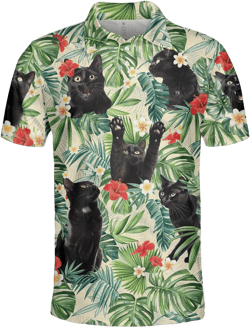 Colorful Golf Polo Shirts for Men Golf Polos Mens Polo Shirts Short Sleeve Button Up Shirt Men Small Floral Black Cat