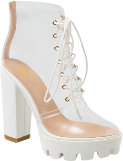 LEHOOR Women Lace Up Thick Booties Chunky High Heel Platform Ankle Boots Clear Round Closed Toe 5 Inch Block High Heel Summer Transparent TPU Office Party Dress Heeled Short Boots Size 4-9.5 M US 9 Transparent White