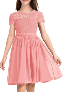 YOVION Flower Girls Dress Crew Neck Elegant Lace A-Line Formal Wedding Party Dresses for 6-12 Years 12 Years Pink