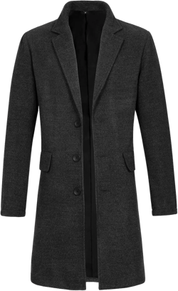 Lisskolo Men's Classic Wool Trench Overcoat Single Breasted Mid Long Wool Blend Top Pea Coats Jackets Medium Dark Grey