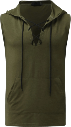 Mens Cotton Linen Hoodies Tank Tops Bohemian Renaissance Pirate Lace Up Beach Tees Hippie Sleeveless Tunic Yoga Vest XX-Large Green