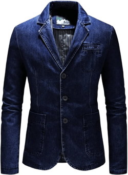 Men Denim Blazers Oversize Spring Autumn Casual Blazer Outerwear Jacket Large Blue