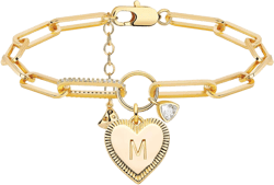 MEVECCO Gold Paperclip Bracelet, 18K Gold Plated Heart Initial Oval Link Bracelet Dainty Handmade Letter Charm Bracelet for Women Jewelry