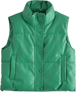 Zontroldy PU Leather Quilted Puffer Vest Women Stand Collar Zip Up Sleeveless Padded Lightweight Jacket Vest Waistcoat Small Green