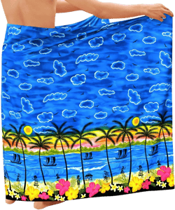 LA LEELA Men's Swimwear Cover Up Samoan Beachwear Summer Long Wrap Hawaiian Vacation Lava Lava For Men Sarongs Cover-Up One Size Blue, Floral