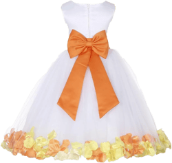 ekidsbridal Wedding Pageant Mixed Petals White Flower Girl Dress Recital Easter Toddler 302t Orange / Sunbeam 2