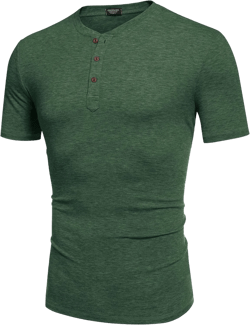 COOFANDY Men's Henley Shirts Short Sleeve Casual Basic Tee Summer Button Henley Soild T Shirts Green Small