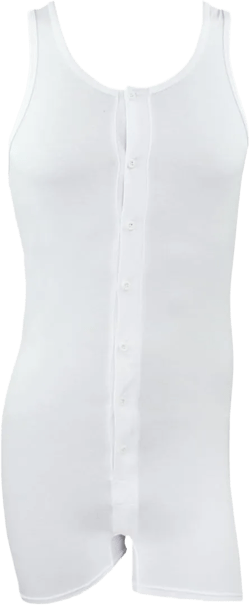 Men's Underwear One Piece Cotton Sleeveless Tank Bodysuit Leotard Top Boxer Briefs White Large