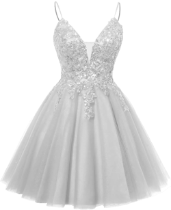 Clothfun Sparkly Tulle Homecoming Dress Short for Teens Sequin Lace Cocktail Dress for Juniors CY122 4 Silver