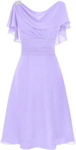 Women's Chiffon Cowl Neck Mother Bridesmaid Dresses Backless Knee Length Wedding Evening Party Dress with Ruffles 22 Lavender