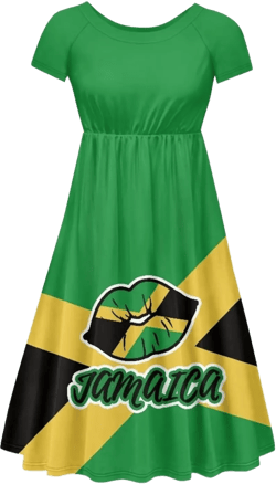 Hdjxbdhsv Women Casual Dress Summer Jamaica Flag Print Loose Swing Short Sleeve Knee Length O Neck Elegant Tunic Dress at Amazon Women’s Clothing store