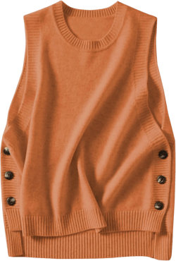 HangNiFang Women's Round Neck Sleeveless Pullover Ribbed Knit Sweater Vest Top Small Orange