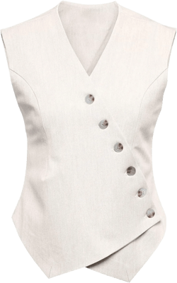 Cicy Bell Womens Waistcoat Vest Sleeveless Blazers V Neck Button Up Asymmetrical Hem Work Office Suit Vests Small White