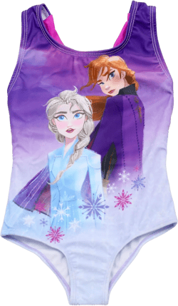 Disney Frozen Elsa and Anna UPF 50+ One Piece Bathing Suit Girls Swimsuit, Purple, 4
