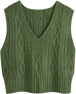Aoysky Sweater Vest Women's V-Neck Sweater Tank Tops Pullover Cable Knit Vest Solid Color Sleeveless Loose Fit Sweater Top X-Large Green