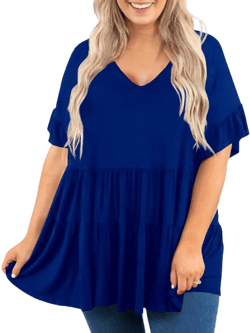 Genayge Women's Plus Size Ruffle Tunic Tops Summer Short Sleeve Loose T-Shirt Blouses X-Large Z01-blue