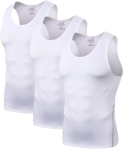 Compression Shirt Men 3 Pack Black Cool Dry Football Tank Top Athletic Compression Sleeveless T Shirts Medium 3 Pack White