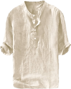 Ryannology Mens Linen Shirts Casual Cotton 3/4 Sleeve Regular-Fit Henley T-Shirt Summer Lightweight Beach Yoga Tops Medium 01 Beige