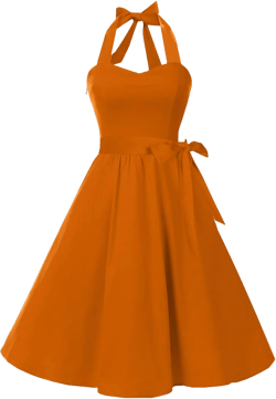 Topdress Women'sVintage Polka Audrey Dress 1950s Halter Retro Cocktail Dress 3X-Large Orange