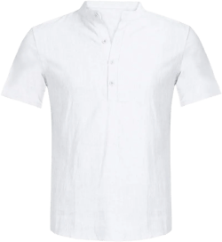 WUAI-Men Henley V-Neck T-Shirts Linen Cotton Button Up Beach Yoga Tops Casual Short Sleeve Collar Plain Shirt White Medium