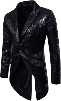 Cloudstyle Mens Sequin Tailcoat Swallowtail Suit Jacket Party Show Tux Dress Coat at Amazon Men’s Clothing store