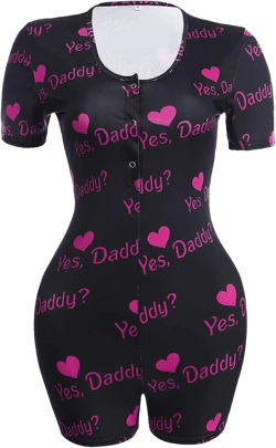 AFAVOM Women's Sexy Short Sleeve Jumpsuit Shorts Button V-neck One Piece Bodycon Romper Bodysuit Cute Print Onesies Pajamas X-Large Black Letters