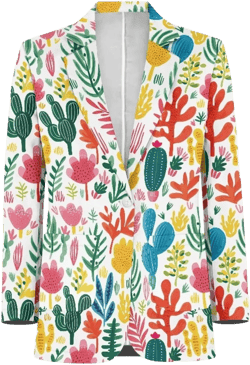 TODIYADDU Holiday Themed Womens Casual Blazers Dressy Business Work Office Blazer Jackets Open Front Blazer Cardigan Tuxedo Small Colorful Floral Cactus