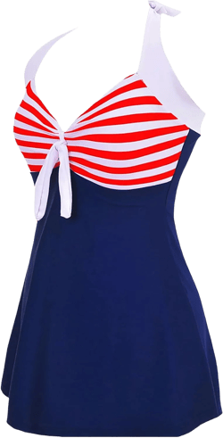 AONTUS Women's Plus Size Swimsuits Tummy Control One Piece Swim Dresses Bathing Suits 8-10 Tie- Blue Red